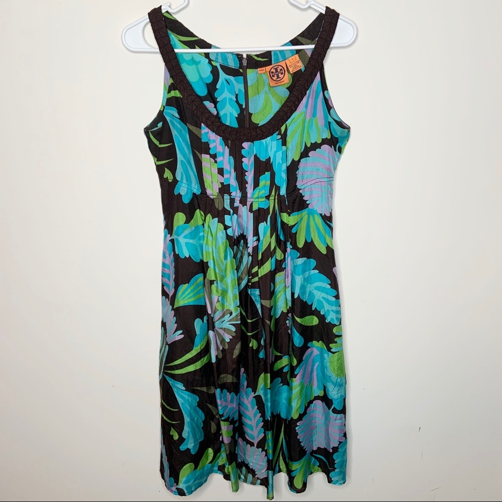 Tory Burch Silk Green Blue Pleated Tank Dress